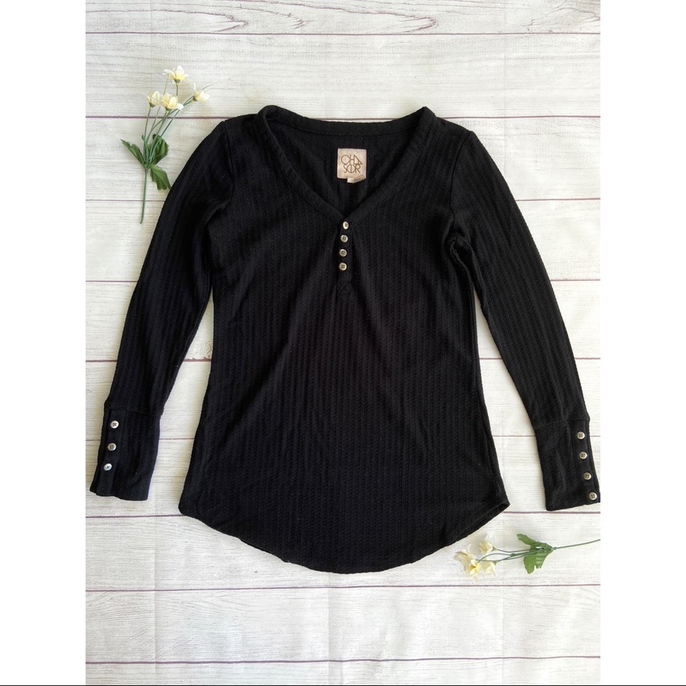 Chaser Button Front Long Sleeve Waffle Thermal Knit Tunic Sweater Top - Picture 13 of 14